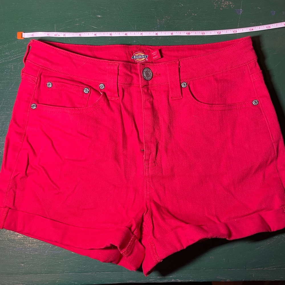 Red denim shorts